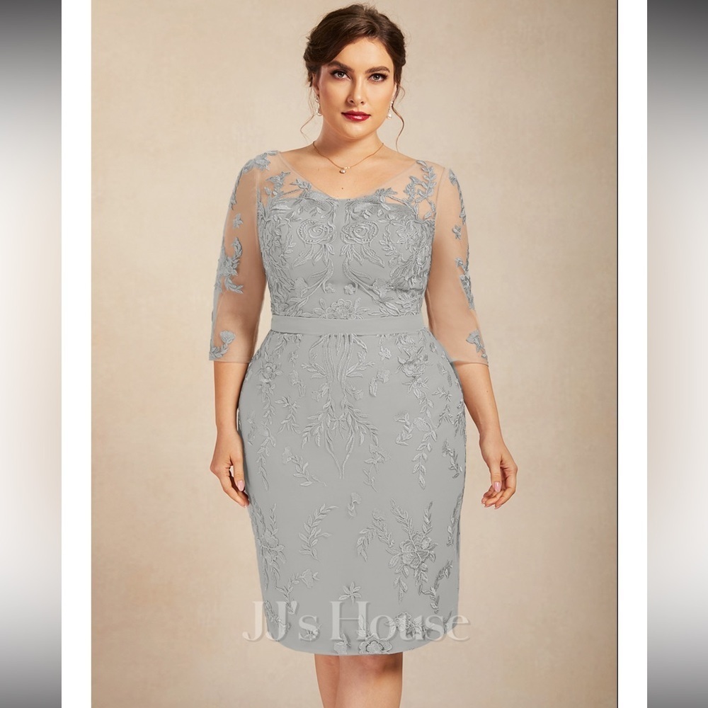 Sheath/Column V-Neck Knee-Length Lace Chiffon Mother of the Bride Dress Size 4